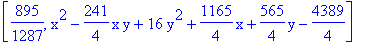 [895/1287, x^2-241/4*x*y+16*y^2+1165/4*x+565/4*y-4389/4]